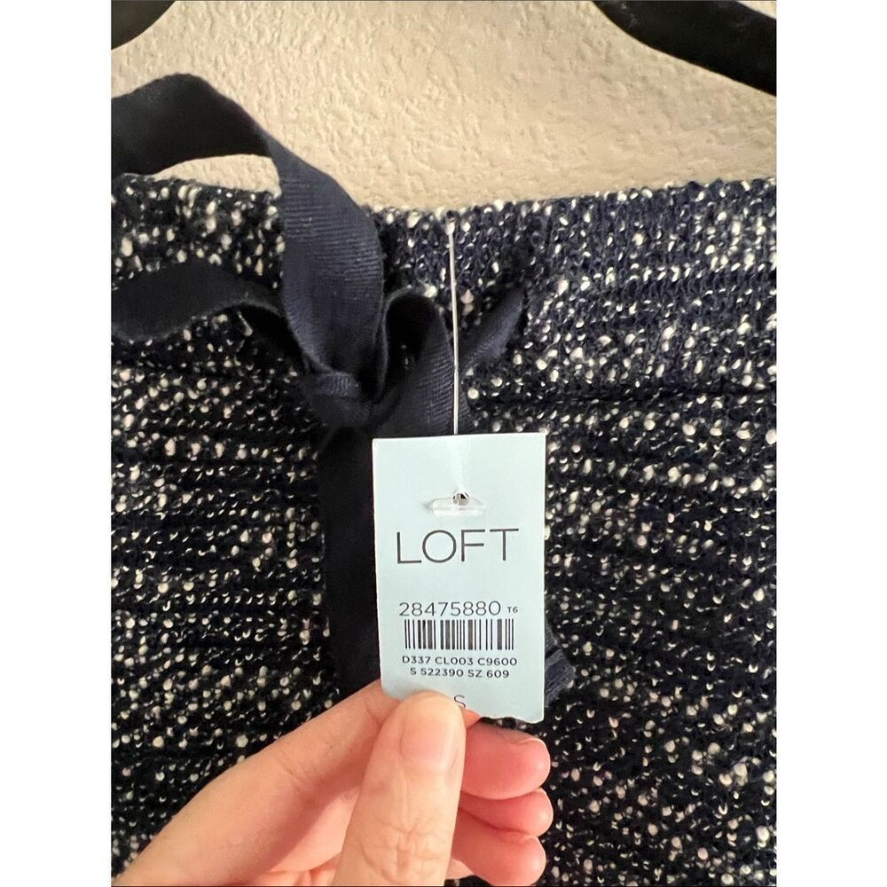 LOFT Petites Navy Boucle Tweed Mini Skirt Drawstring Waist SP - Picture 4 of 5